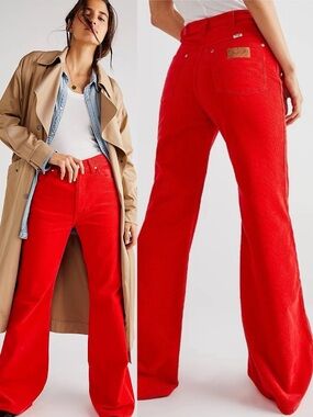 NWT Wrangler Wanderer High Rise Flare Leg Pants Red Corduroy